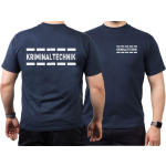 T-Shirt navy, KRIMINALTECHNIK in silver-reflective with stripedesign