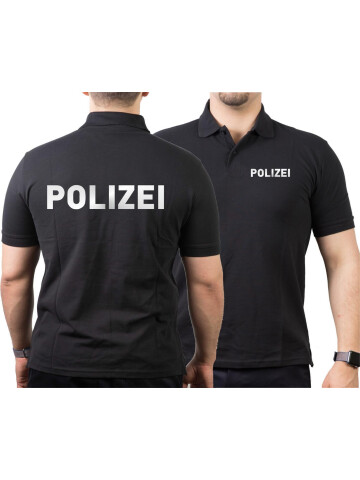 Polo black, POLIZEI in silber-reflektierend XS (Nur für berechtigten Personenkreis!)