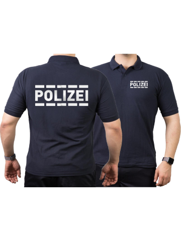 Polo navy, POLIZEI in silber-reflektierend mit Streifendesign (Nur für berechtigten Personenkreis!)