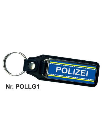 Schlüsselanhänger XL mit Leder POLIZEI blau/gelb/silber