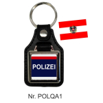 Schlüsselanhänger quadratisch miit Lederunterteil POLIZEI Österreich grau/rot/blau