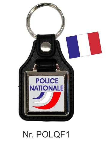 Schlüsselanhänger quadratisch miit Lederunterteil POLICE NATIONALE (FR)