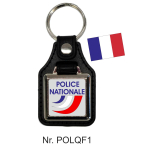 Schlüsselanhänger quadratisch miit Lederunterteil POLICE NATIONALE (FR)
