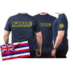 T-Shirt navy, Honolulu (Hawaii) Fire Dept. (neonyellow)