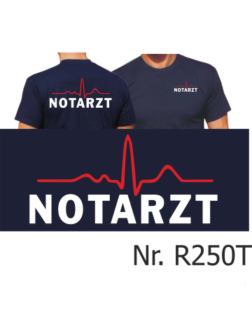 T-Shirt navy, EKG-Linie/NOTARZT (rot/weiß)