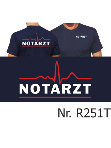T-Shirt navy, EKG-Linie/NOTARZT mit Unterstrich (rot/weiß/rot)
