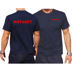 T-Shirt navy, NOTARZT, Schrift rot beidseitig