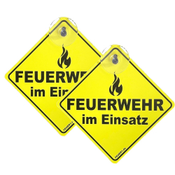 "Feuerwehr im Einsatz" Rautenschild mit Saugnapf für Pkw, neongelb (2 Stück)