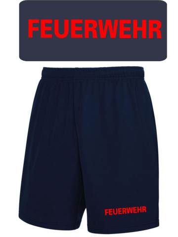 Performace Shorts azul marino FEUERWEHR en rojo