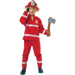 Kinder-Feuerwehr-Kostüm rot mit Beil, 100 % Polyester, Größe 140