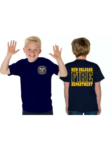 Kinder-T-Shirt marin, FEUERWEHR avec longue "F" dans argent