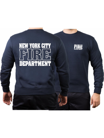 Sweat azul marino, New York City Fire Dept. (outline-fuente) - 343 con Emblem auf manga