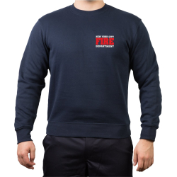 Sweat azul marino, New York City Fire Dept. (outline-fuente) - 343 con Emblem auf manga