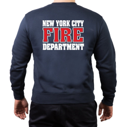Sweat azul marino, New York City Fire Dept. (outline-fuente) - 343 con Emblem auf manga