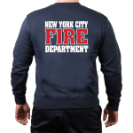 Sweat azul marino, New York City Fire Dept. (outline-fuente) - 343 con Emblem auf manga