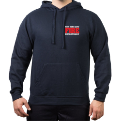 Hoodie azul marino, Fire Dept. New York City con farbigem Brustlogo y Outline-fuente auf Rücken