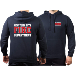 Hoodie azul marino, Fire Dept. New York City con farbigem Brustlogo y Outline-fuente auf Rücken
