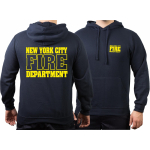 Hoodie navy, Fire Dept. New York City with farbigem Brustlogo and Outline-font auf Rücken