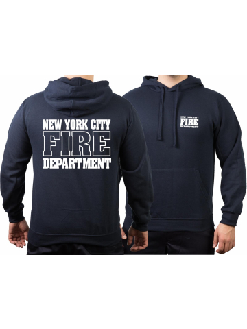 Hoodie navy, Fire Dept. New York City with farbigem Brustlogo and Outline-font auf Rücken