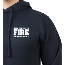 Hoodie blu navy, Fire Dept. New York City con farbigem Brustlogo e Outline-font auf Rücken