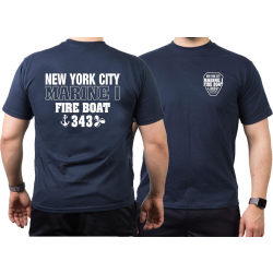 T-Shirt blu navy, New York City MARINE 1 FIRE BOAT 343