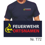 T-Shirt navy Feuerwehr BaWü Stauferlöwe nur auf der Vorderseite mit Ortsname
