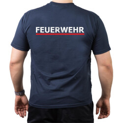 T-Shirt navy Feuerwehr BaWü Stauferlöwe, RS: FEUERWEHR silber+ roter Streifen