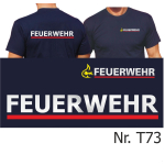 T-Shirt navy Feuerwehr BaWü Stauferlöwe, RS: FEUERWEHR silber+ roter Streifen