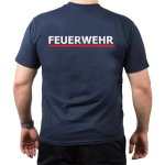 T-Shirt navy Feuerwehr BaWü Stauferlöwe+Ortsname, RS: FEUERWEHR silber + roter Streifen
