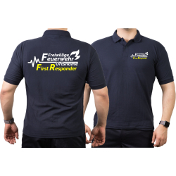 T-Shirt navy FF mit Ortsname + EKG-Linie in weiss - First...
