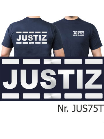 T-Shirt navy, JUSTIZ im Polizeidesign in silber-reflektierend (nur für berechtigten Personenkreis)