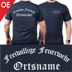 T-Shirt navy mit Schrift-Typ "OE"
