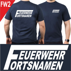 Camiseta azul marino con fuente tipo "FW2"