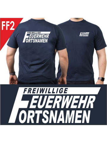 Camiseta azul marino con fuente tipo "FF2"