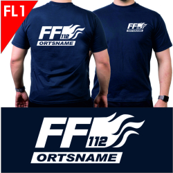 Camiseta azul marino con fuente tipo "FL1"
