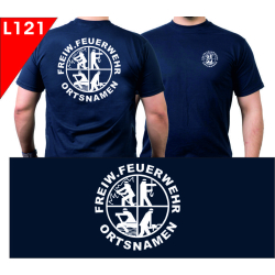 Camiseta azul marino con fuente tipo "L121"