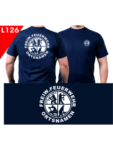Camiseta azul marino con fuente tipo "L126"