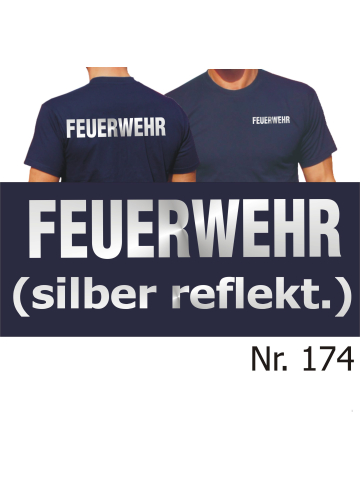 T-Shirt navy, FEUERWEHR silber-reflekt. XXL