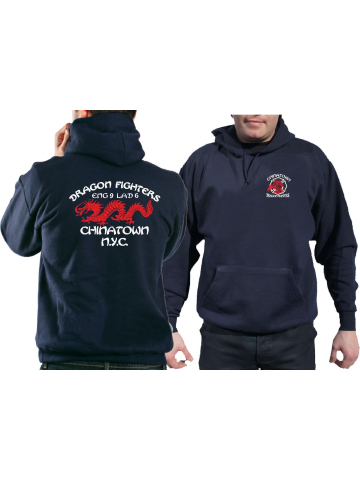 Hoodie navy, "DRAGON FIGHTERS Chinatown" NYC Eng-9 Lad-6 XXL