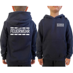 Kinder-Hoodie navy, FEUERWEHR im Polizeidesign in weiß