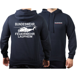 Hoodie navy, BUNDESWEHR FEUERWEHR LAUPHEIM mit Hubschrauber