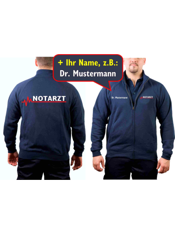 Sweat jacket navy, emergency doctor with red EKG-line