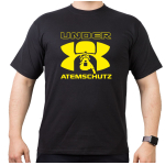 T-Shirt black, "UNDER ATEMSCHUTZ" in yellow