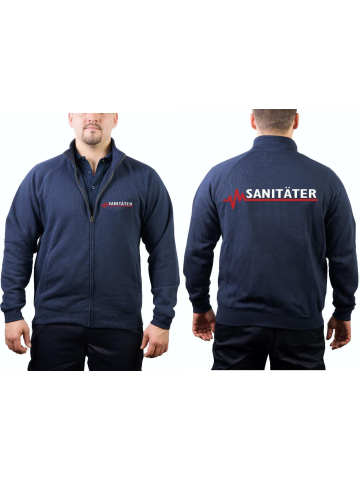 Sweatjacke navy, SANITÄTER mit roter EKG-Linie XL
