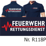 Polo navy, FEUERWEHR - RETTUNGSDIENST mit roter EKG-Linie XL