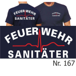 T-Shirt navy, Feuerwehr Sanitäter (weiß/rot) XL