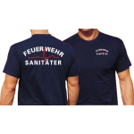T-Shirt navy, Feuerwehr Sanitäter (weiß/rot) XL