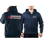 Kapuzenjacke navy, FEUERWEHR - FIRST RESPONDER mit roter EKG-Linie XL
