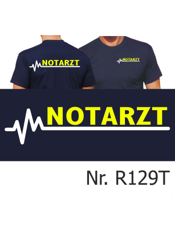 T-Shirt navy, NOTARZT neongelb mit weißer EKG-Linie