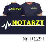T-Shirt navy, NOTARZT neongelb mit weißer EKG-Linie